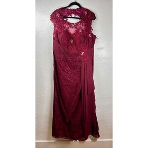 Burgundy Lace Beaded Gown Prom Dress‎ Formal Gala Coquette Princess Fairytale